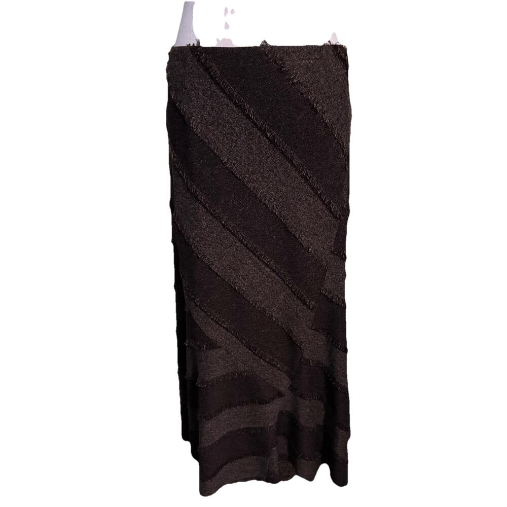 INSIGHT Brown Textured Fringe Panel Maxi Skirt Size 8 Y2K Boho Artsy Layered